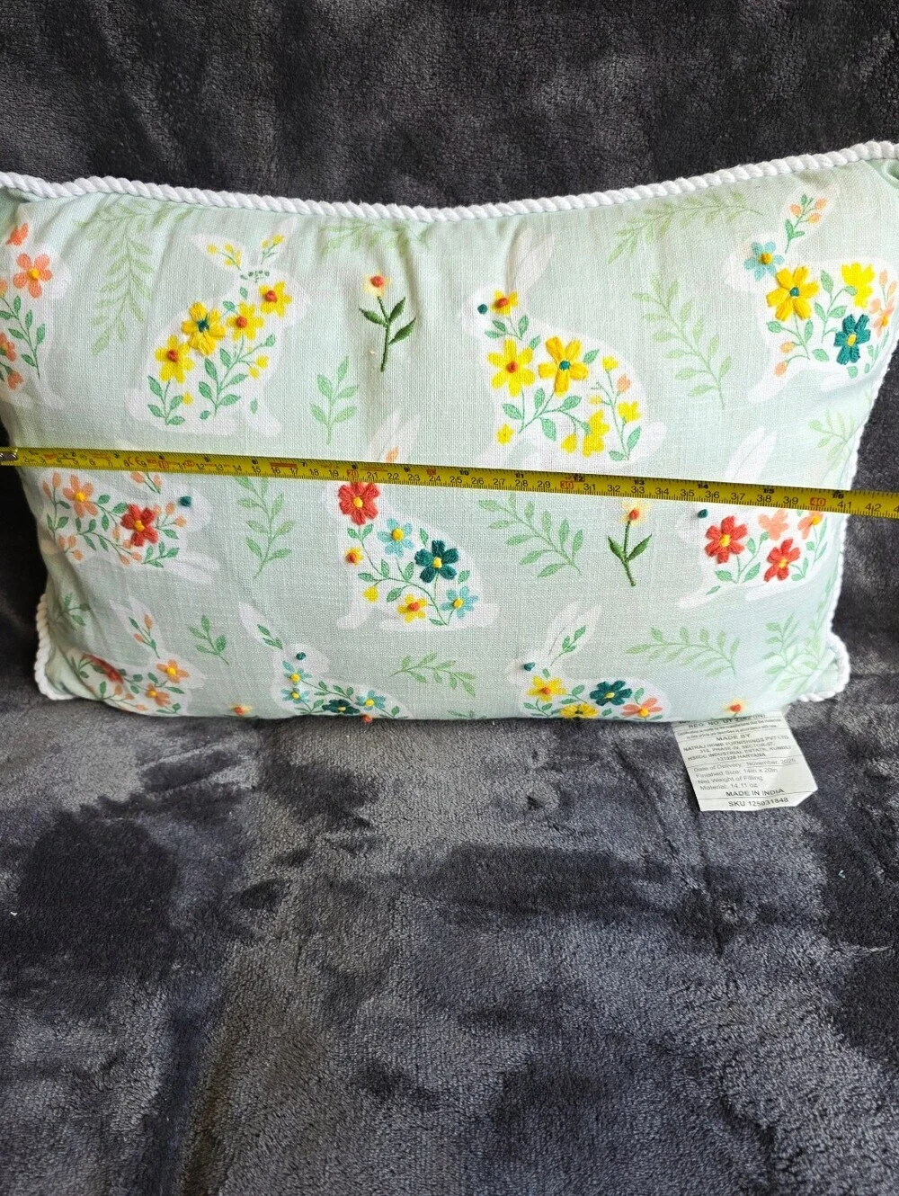 New Easter Florals Cotton Slub Print Throw Pillow with Embroidery 14x20 set of 2